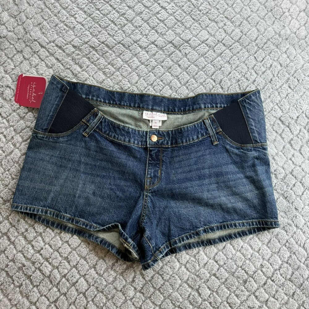 Isabel Maternity Blue Denim Mid-Shorts With‎ Expandable Side Panels Size 16